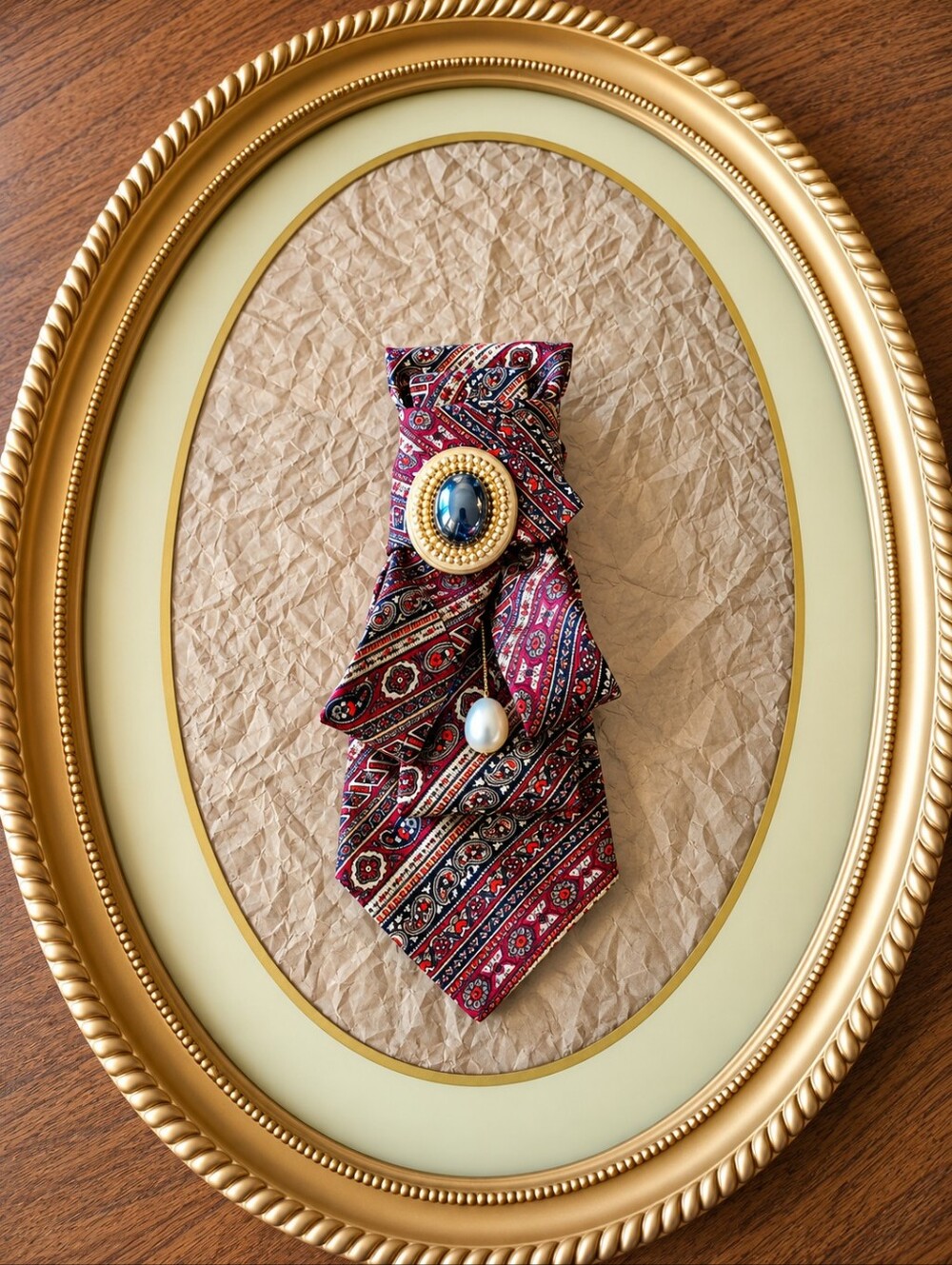 Michelsons of London Vintage Paisley Silk Tie Necklace With Vintage Brooch